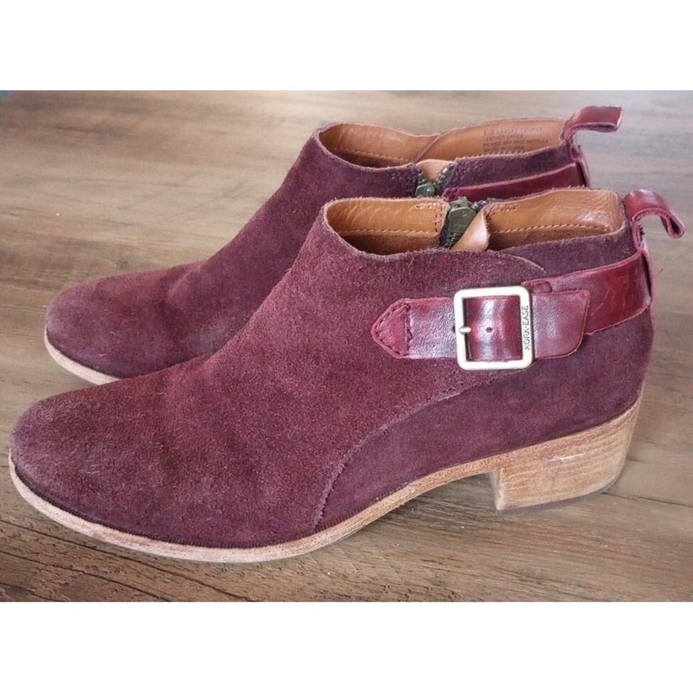 Kork-Ease MESA Bootie Suede Ankle Boot US 8.5M K54247 Zip/Buckle Port Wine VGUC